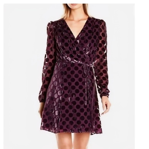 Betsey Johnson Purple Polka Dot Burnout Velvet Wrap Mini Dress Womens Size 2 - Picture 10 of 10